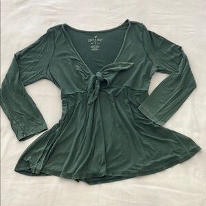 American Eagle Forest Green Tie-Front Women's Top